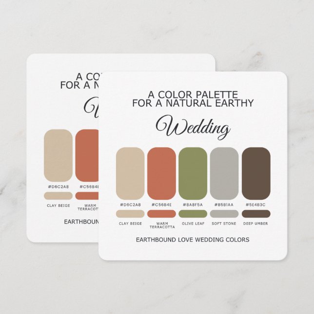 Cartão de Paleta de Cores de Casamento em Tons Ter (Frente/Verso)