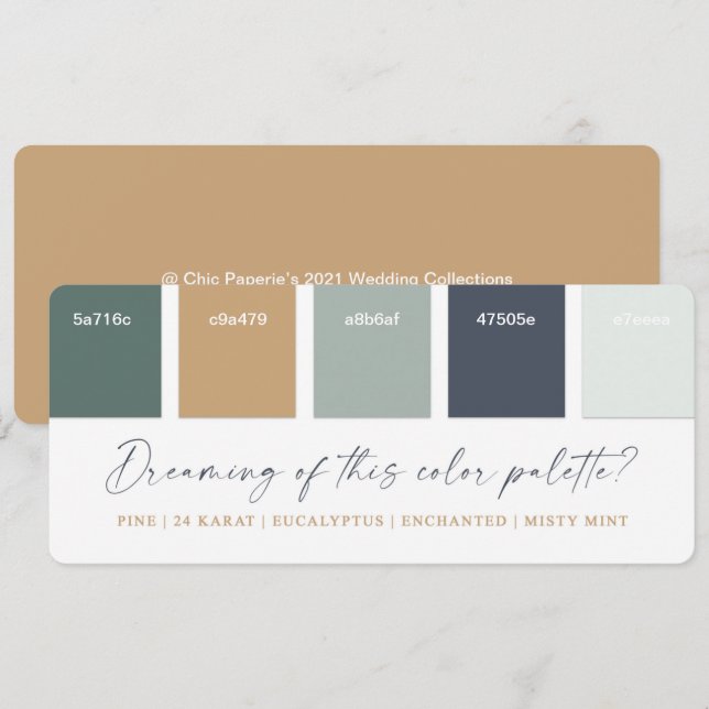 Cartão de Paleta de Cores de Casamento Eucalyptus  (Frente/Verso)