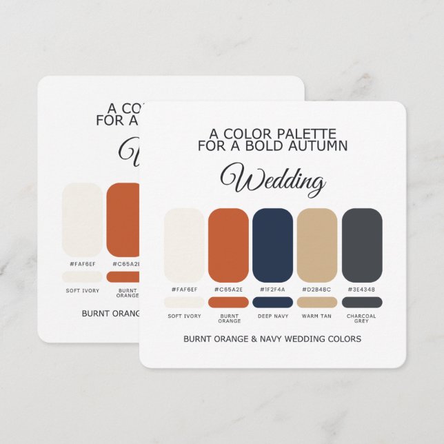 Cartão de Paleta de Cores de Casamento Laranja Que (Frente/Verso)