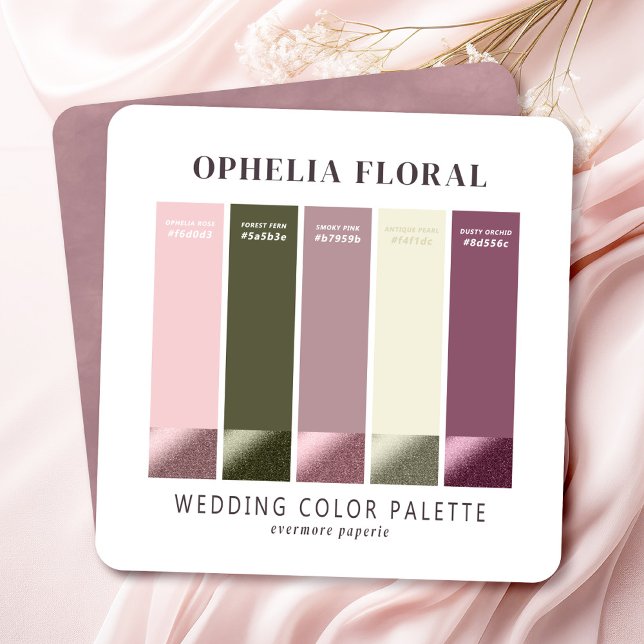 Cartão de Paleta de Cores de Casamento Ophelia Dus (Say "I DO" to Romantic Watercolor Florals and a Cottagecore Vibe with the Ophelia Wedding Suite.)