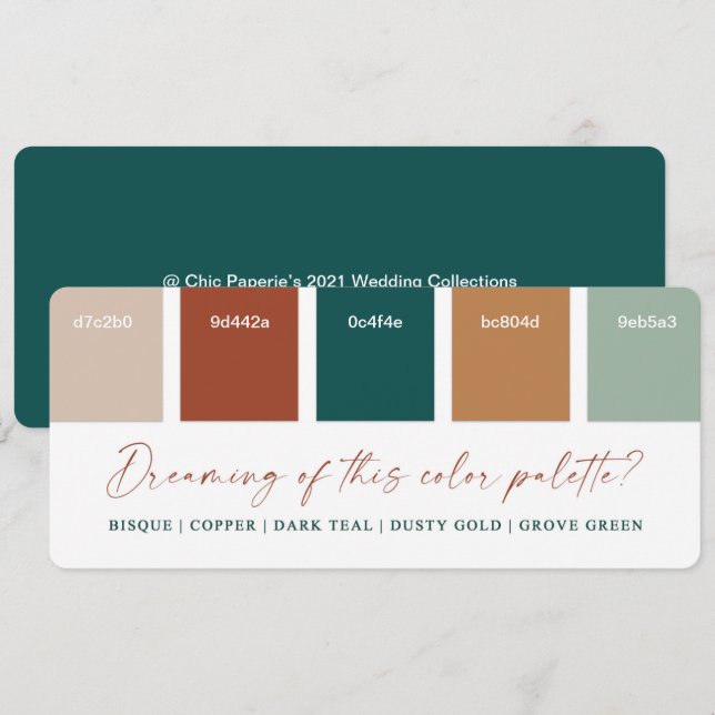 Cartão de Paleta de Cores de Casamento Outono em T (Frente/Verso)