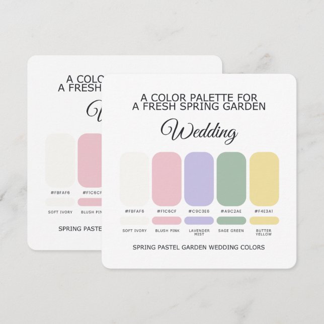 Cartão de Paleta de Cores de Casamento Pastel de P (Frente/Verso)
