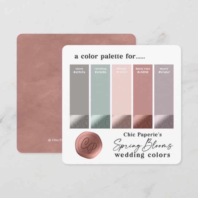Cartão de Paleta de Cores de Casamento Rosa e Malv (Frente/Verso)