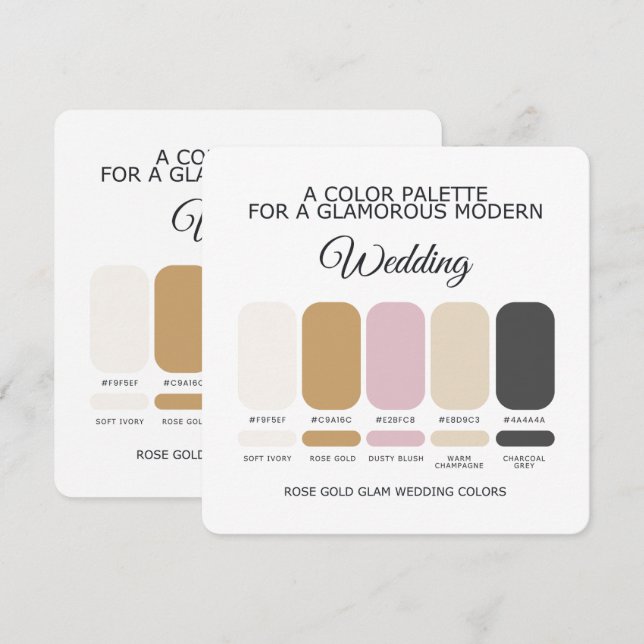 Cartão de Paleta de Cores de Casamento Rose Gold (Frente/Verso)