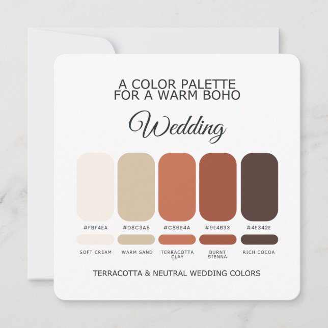 Cartão de Paleta de Cores de Casamento Terracota e (Frente)