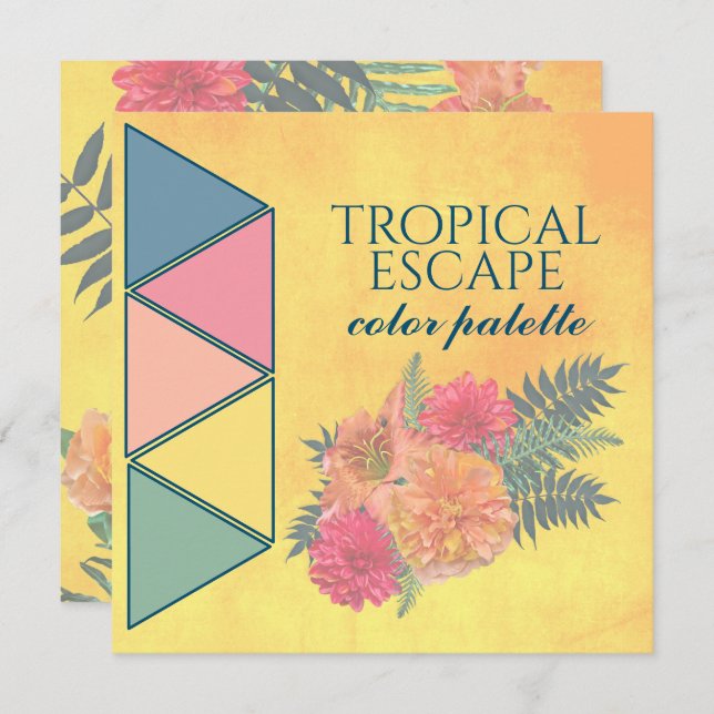 Cartão de Paleta de Cores de Casamento Tropical Es (Frente/Verso)