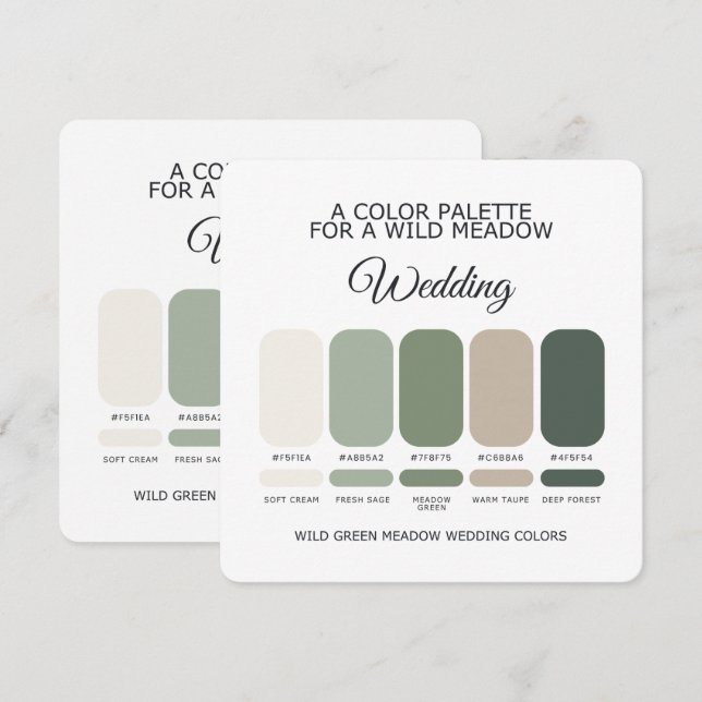 Cartão de Paleta de Cores de Casamento Verde (Frente/Verso)