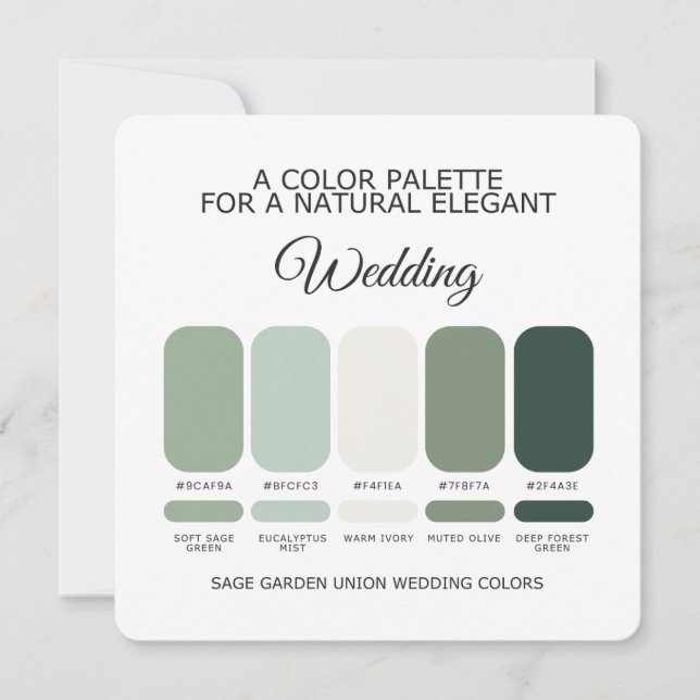 Cartão de Paleta de Cores de Casamento Verde Salvi (Frente)