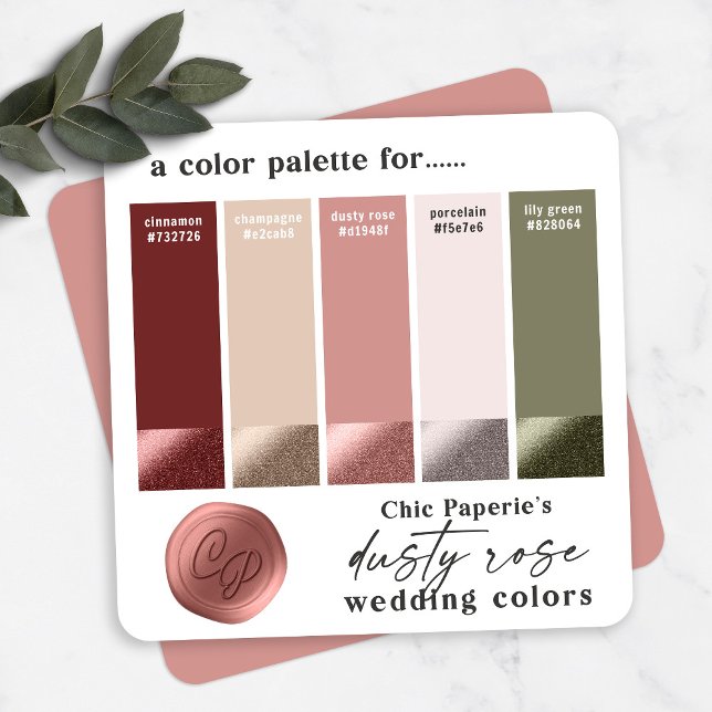 Cartão de Paleta de Cores de Casamento Vinho Rosa  (Criador carregado)
