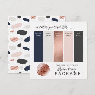 Cartão de Paleta de Cores Rosa Dourado, Azul Marin