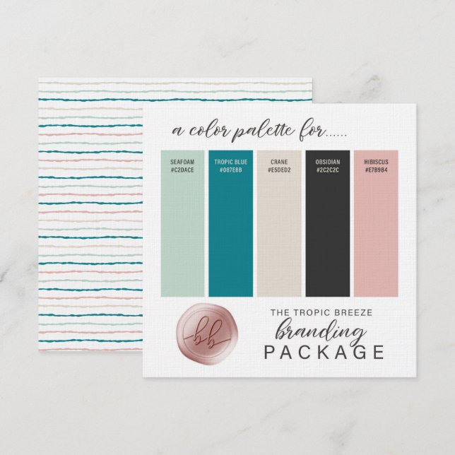 Cartão de Paleta de Cores Verde Azul Mint Cinza Be (Frente/Verso)