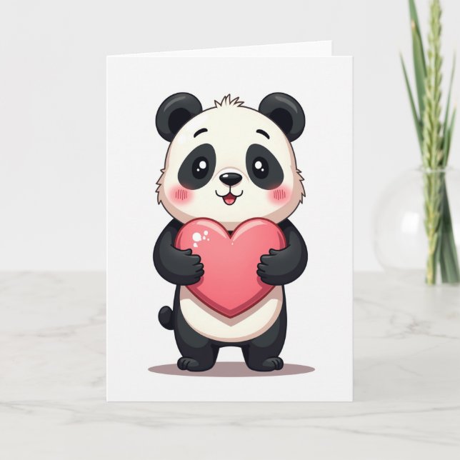 Cartão de Panda Abraçando Coração (Frente)