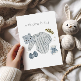 Cartão de Parabéns Bem-vindo Bebê Menino Boho