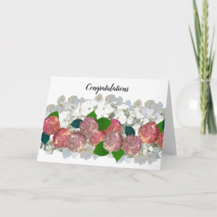 Cartão de Parabéns Coral Salmão e Flores Branca