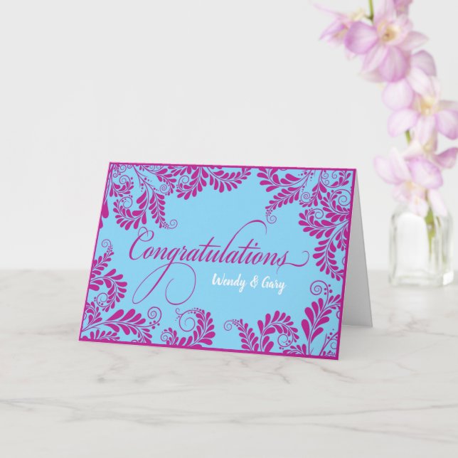 Cartão de Parabéns de Casamento Floral (Roxo) (Orquídea)