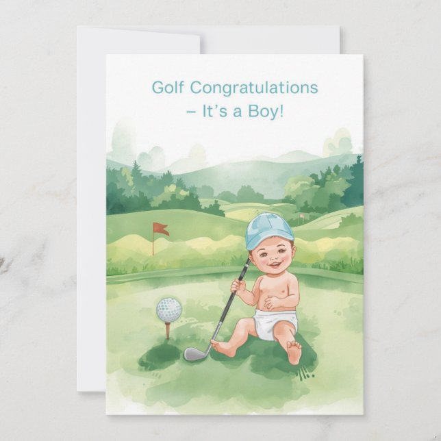 Cartão de Parabéns de Golfe É um Menino | Bebê Gol (Frente)