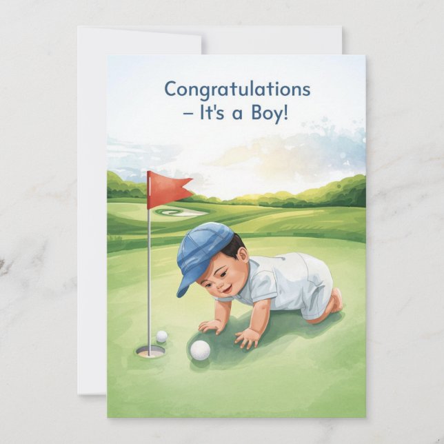 Cartão de Parabéns de Golfe É um Menino | Bebê Gol (Frente)