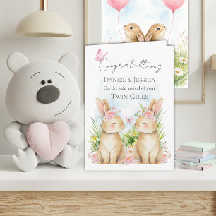 Cartão de Parabéns Dobrado Bunny Twin