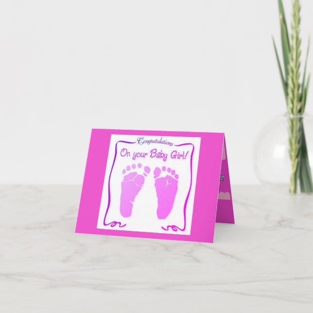 Cartão de Parabéns Dobrado para Nova Menina (Frente)