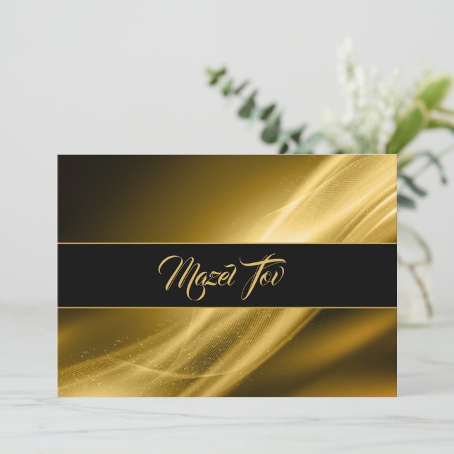 Cartão de Parabéns Mazel Tov, Abstrato Dourado (Em pé/Frente)