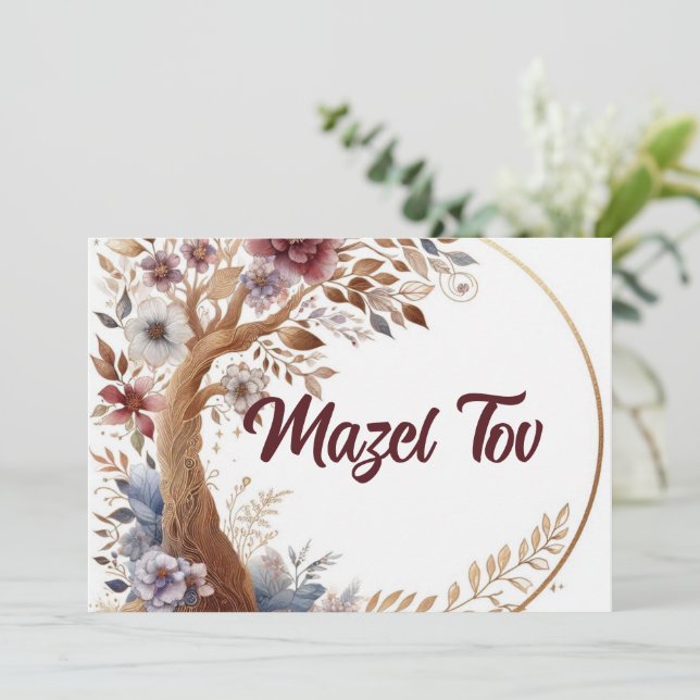 Cartão de Parabéns Mazel Tov, Aquarela (Em pé/Frente)