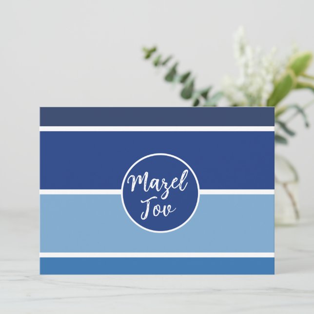 Cartão de Parabéns Mazel Tov, Azul Marinho Branco (Em pé/Frente)