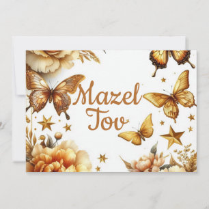 Cartão de Parabéns Mazel Tov, Borboletas, Marrom