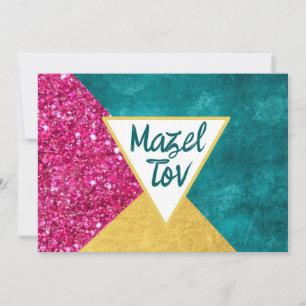 Cartão de Parabéns Mazel Tov, Brilho Rosa, Dourado