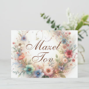 Cartão de Parabéns Mazel Tov, Coroa Floral,