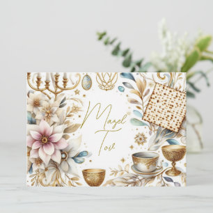 Cartão de Parabéns Mazel Tov, Matzah Floral,