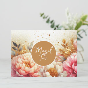 Cartão de Parabéns Mazel Tov, Peônias Rosa Dourado