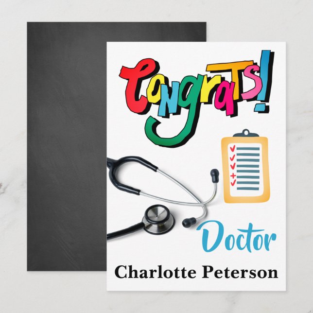 Cartão de Parabéns Médico de Estetoscópio Moderno (Frente/Verso)