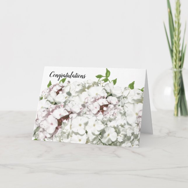 Cartão de Parabéns para Flores Brancas e Blush (Frente)