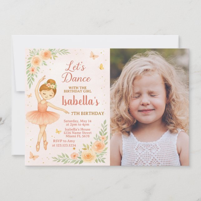 Cartão de Partido Tutu Rosa Editável para Meninas  (Frente)