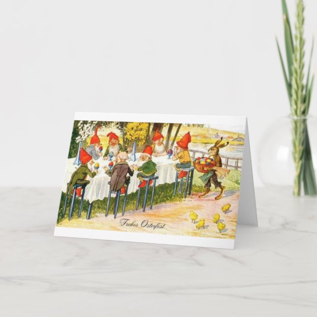 Cartão de páscoa alemão do anão do vintage (Frente)