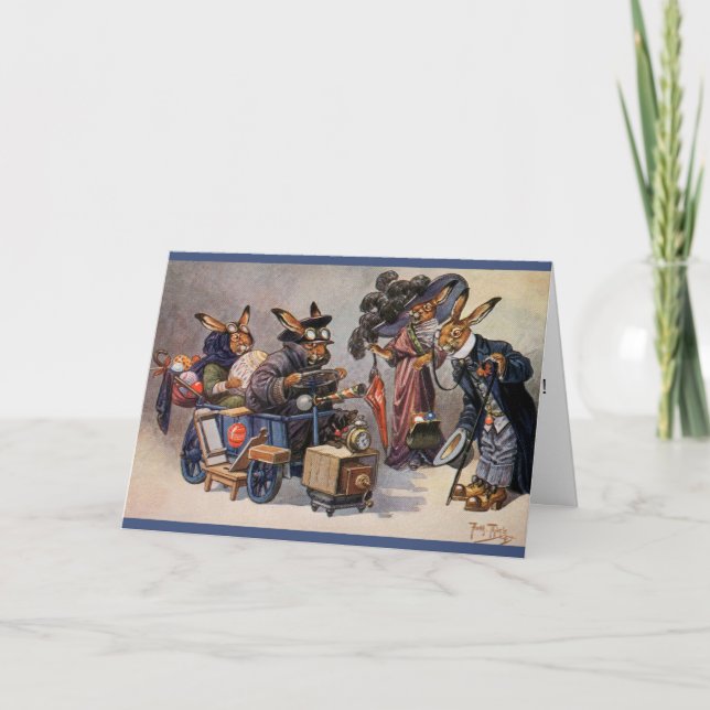 Cartão de Páscoa Arthur Thiele - Bunnies no Automó (Frente)