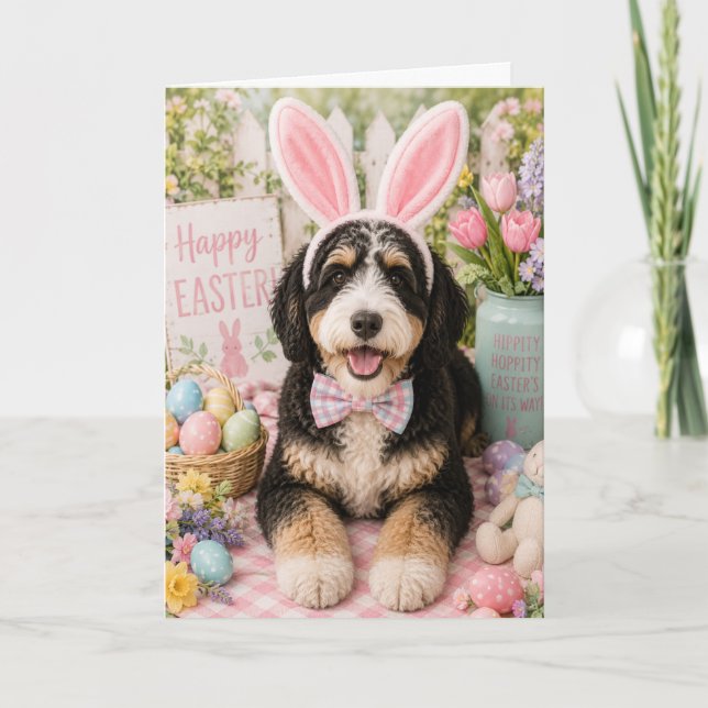 Cartão de Páscoa Bernedoodle (Frente)