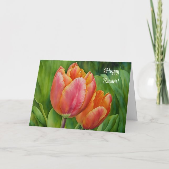 Cartão de Páscoa com Arte de Flor de Tulipa de Pri (Frente)