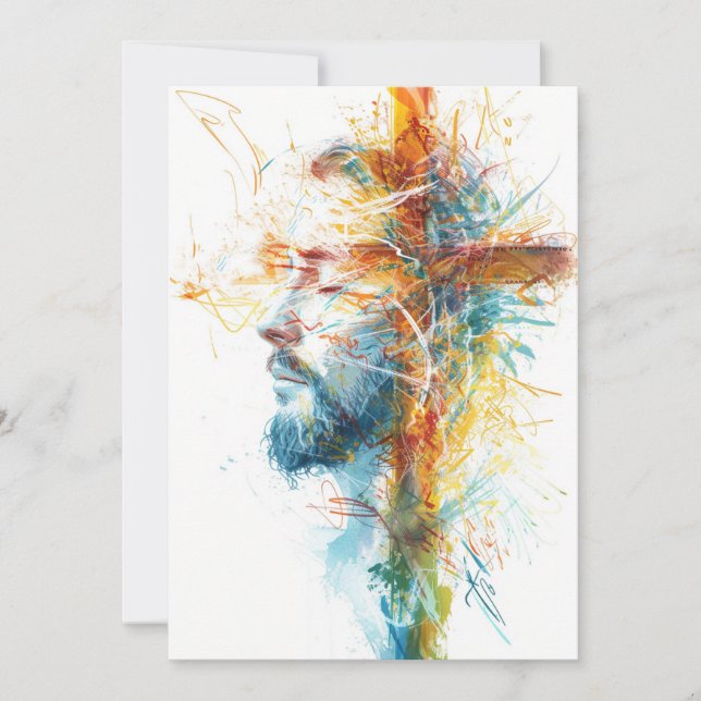 Cartão de Páscoa Cristão, Watercolor Jesus Cross (Frente)