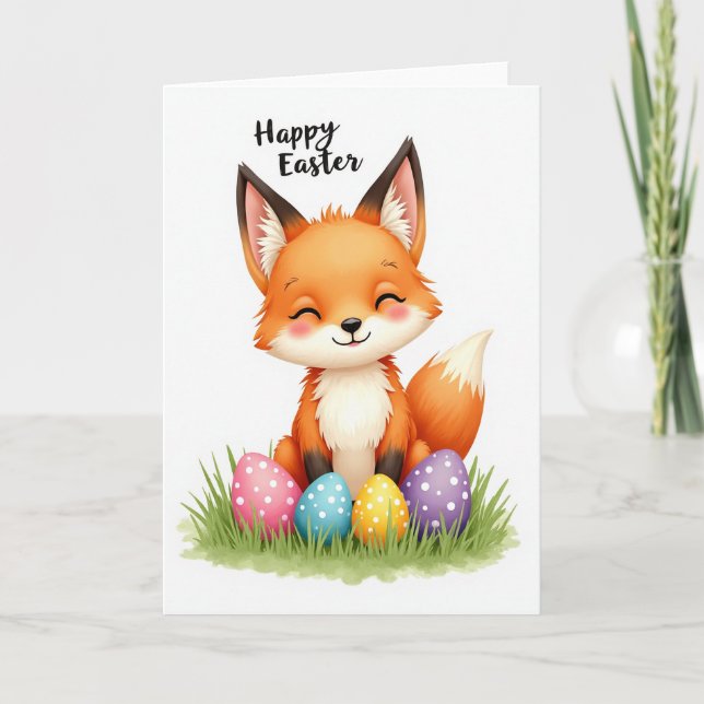 Cartão de Páscoa da Raposa Feliz da Primavera (Frente)