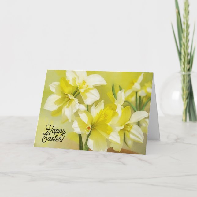 Cartão de Páscoa de Fé Amarelo Daffodil Flores (Frente)