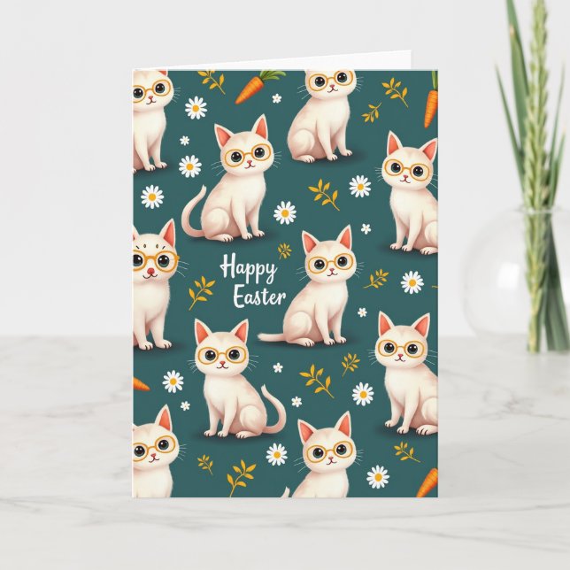 Cartão de Páscoa de Gatos de Óculos (Frente)