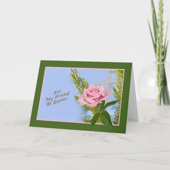 Cartão de Páscoa do amigo com Rosa e cruz (Frente)