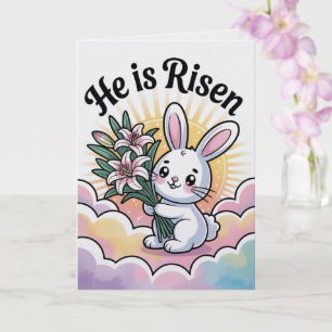 Cartão de Páscoa do Coelhinho Kawaii He Is Risen