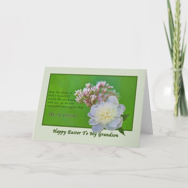 Cartão de Páscoa do neto com Flores Rosa e Branca (Frente)