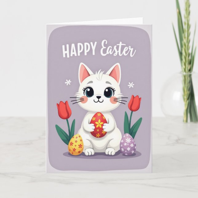 Cartão de Páscoa Felino de Ovo Floral (Frente)