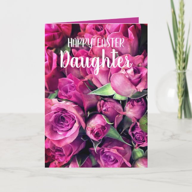 Cartão de Páscoa Feliz para Filha Rosas Cor-de-Ros (Frente)