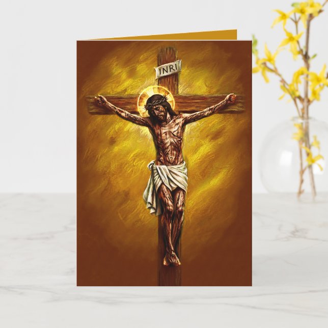 Cartão de Páscoa Jesus Crucificado Abençoado Doura (Flor Amarela)