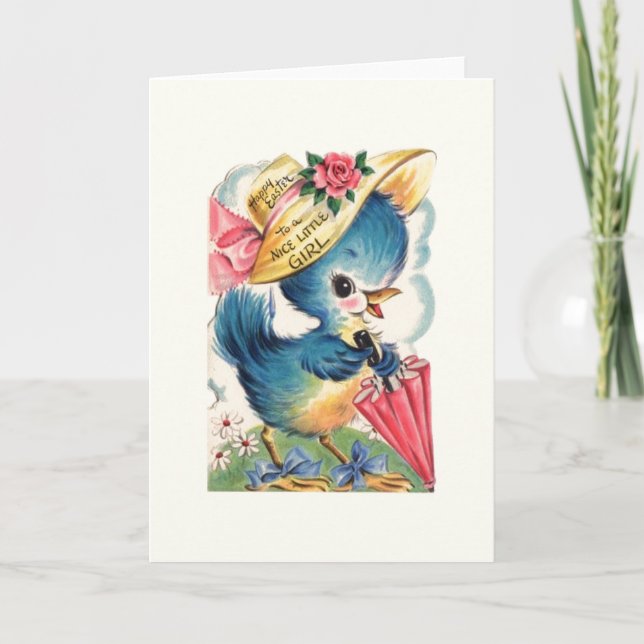 Cartão de Páscoa Vintage para Garotinha Bonita (Frente)