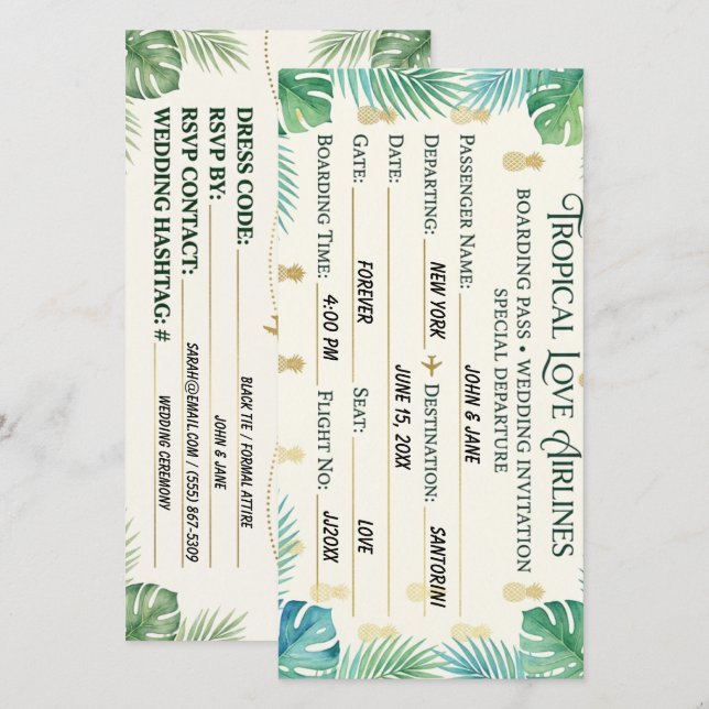 Cartão de Passagem de Embarque para Casamento em R (Frente/Verso)